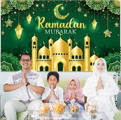 Eye-Catching Muslim Ramadan Photo Backdrop with Stars and Crescent Moon