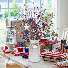 4 Pcs 4Th of July Decorations Patriotic Artificial Berry Stems Picks with Vase R