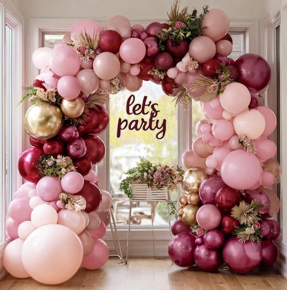 Burgundy Pink Balloon Garland Double Pastel Light Pink Gold Mauve Balloons Ma…