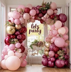 Burgundy Pink Balloon Garland Double Pastel Light Pink Gold Mauve Balloons Ma…