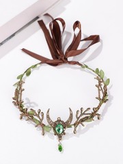 Fantasy Forest Fairy Moon Accessory – Green Gemstone Branch and Leaf Headband