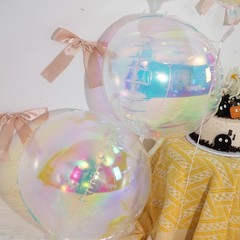 12Pcs Iridescent Round Foil Balloons, 22″ 15″ 10″ 4D Clear Ball Balloon, Holo…