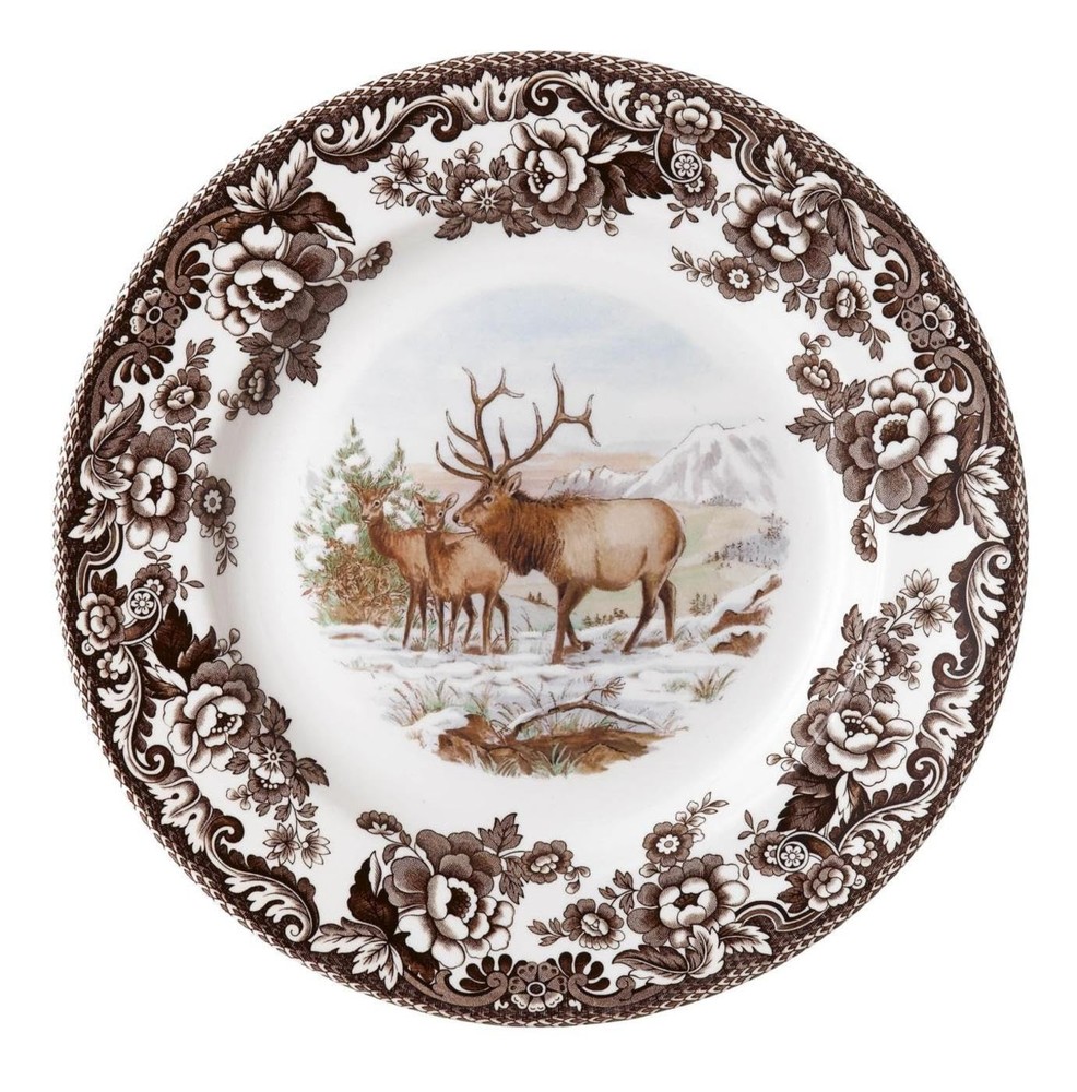 Spode Woodland American Wildlife Elk 1″ H x 10.5″ L x W, Brown/White
