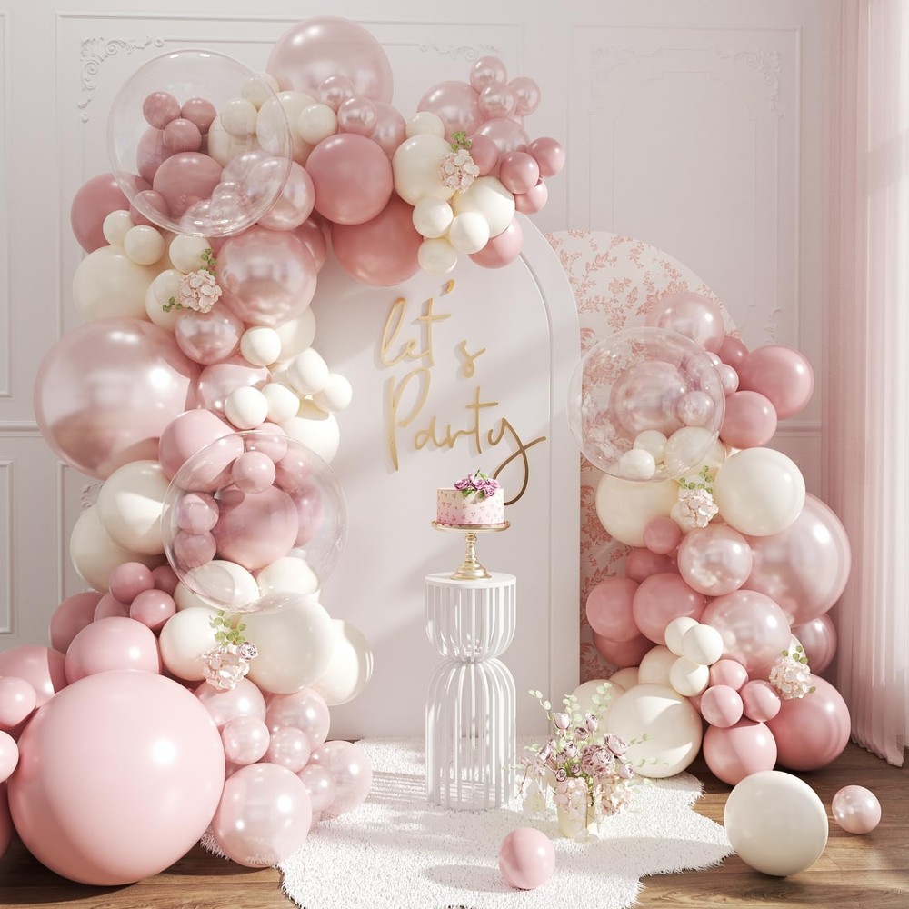 Dusty Pink Balloon Arch Kit,Double Pearl White Balloon Garland Kit for Weddin…