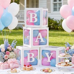 Baby Boxes with 41 Letters and 36 Balloons, 4pcs Clear Balloon Boxes for Baby…