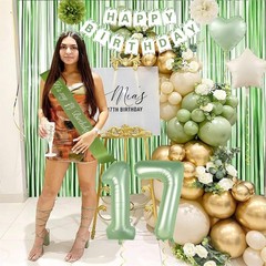17th Birthday Decorations for Girls, Sage Green Bday 32 Inches,