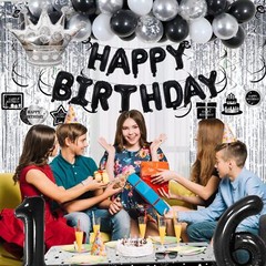 Black and Silver 16th Birthday Decorations for Boys Girls, Black and White 16…
