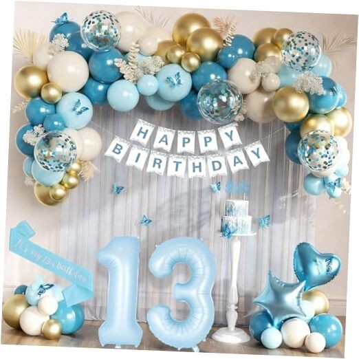 Birthday Decorations for Girls, Light Blue 13 Birthday Girl Decorations, 13th