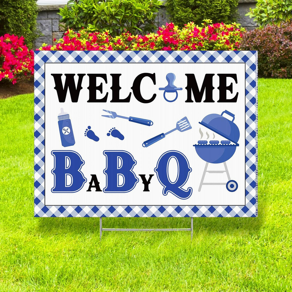 Welcome to Baby Q for Boy Baby Shower Yard Sign BBQ Style Gender Reveal Yard Sig