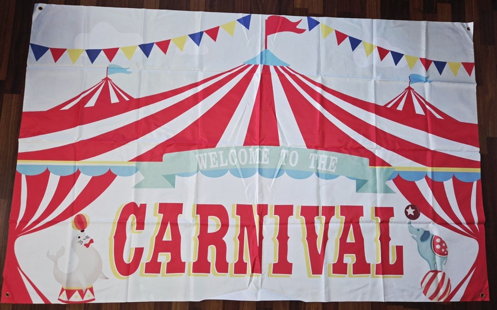 Circus Theme Party Backdrop, Striped Fabric Red White Multicolor Decor 5x3ft