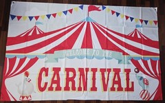 Circus Theme Party Backdrop, Striped Fabric Red White Multicolor Decor 5x3ft