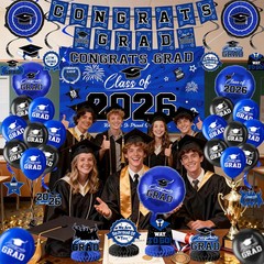 Graduation Decorations 2026-Blue and Black Graduation Party Decorations Supplies
