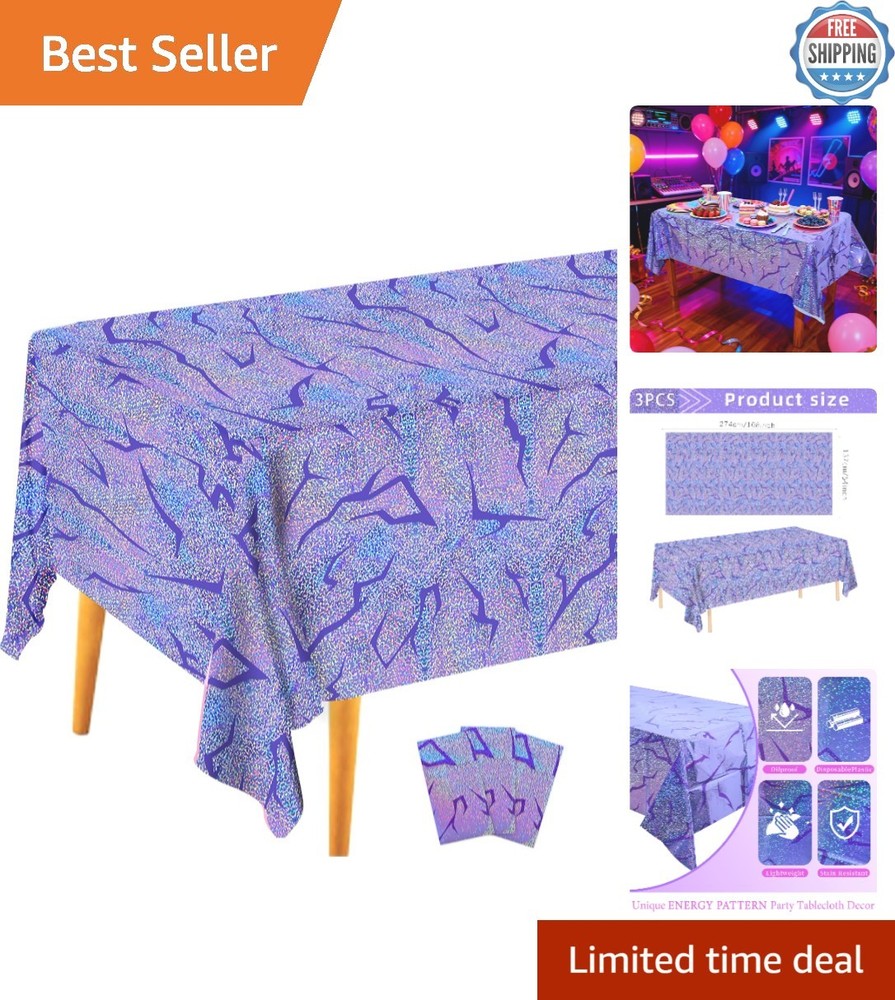 3PCS Glittery Purple Demon Tablecloths – Vibrant Decor for Birthday & Graduation