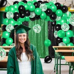137 Pcs Black Green Graduation Decorations 2025 Balloon Garland Kit Sequin Ba…