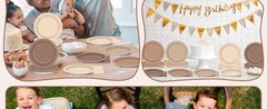 48Pcs Boho Baby Shower Decorations 7″ Gradient Brown Disposable Paper Plates and