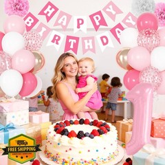 Ouddy Life Pink 1st Birthday Decor