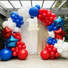 Red and Blue Double Balloon Arch Kit with four Giant 24″ Star Foil Balloons –…
