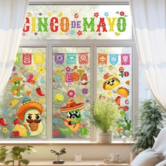 Whaline 9 Sheet Mexican Fiesta Party Window Clings 7.9×11.8 Inch, Multicolor
