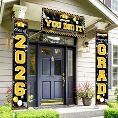 Black and Gold Graduation Decorations Class of 2026 Congrats Grad Banner Grad Po