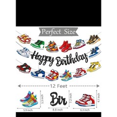Glitter Black Sneaker Happy Birthday Banners 3Pcs Sports Shoes Theme Party De…
