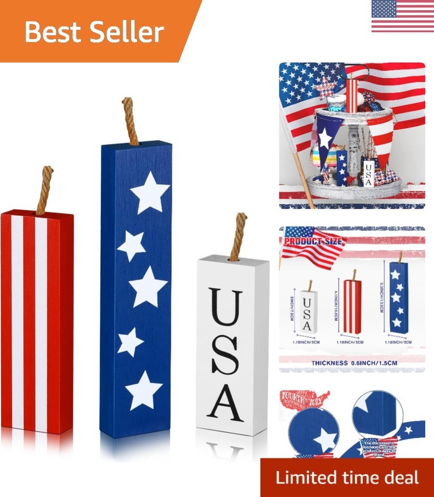 Versatile 4th of July Decorations – 3 PC Wooden Centerpieces for Festive Style