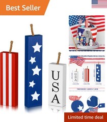Versatile 4th of July Decorations – 3 PC Wooden Centerpieces for Festive Style
