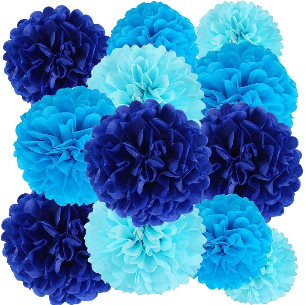 Navy Blue,Blue and Light Blue Pom Poms Decorations for Wedding Party Decorati…