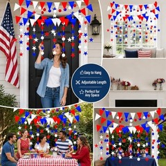 52FT USA Patriotic Party Decorations (3 Pennant+2 Star Strands + 2 Dot Strands)