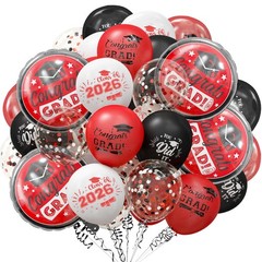 Graduation Black and Red Balloons 2026 – Grad Latex Confetti Balloons with Co…