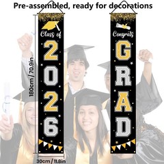 Graduation Decorations 2026 GRAD Banner Black Porch Door Sign Welcome Banner …