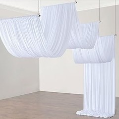10ft×12ft Wrinkle White Backdrop Curtain for Wedding Parties, 2 Panels 5×12ft