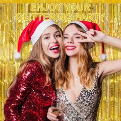 30 Pack Gold Foil Fringe Curtain Backdrop, 3.3×8.2 Feet Metallic Tinsel Strea…