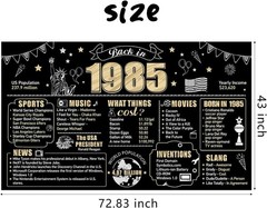 Eiurteao Large 40th Birthday Decorations Back in 1985 Banner Black Gold