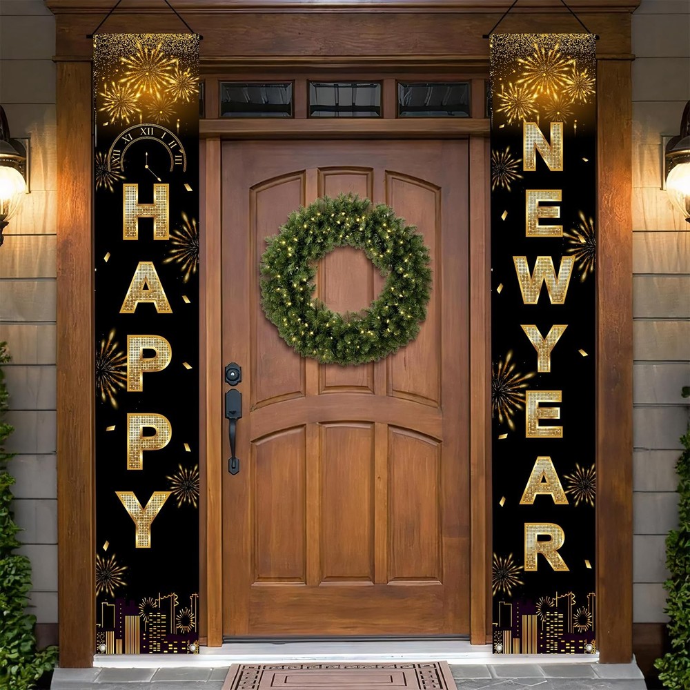 Happy New Year Black Gold Decorations – 71×12 inches,