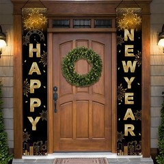 Happy New Year Black Gold Decorations – 71×12 inches,