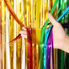 4 PCS Rainbow Foil Fringe Backdrop Curtain Tinsel Streamer Party Decoration