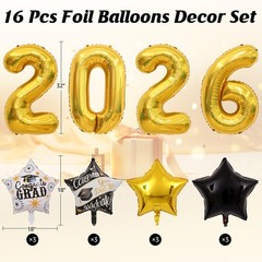 16 Pcs Graduation Decorations 2026 Balloons Kit, 32 Inch 2026 Number Foil Bal…