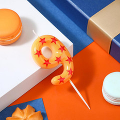Number 9 Anime Theme Dragon Birthday Candle Yellow and Red Stars Print Candle Nu