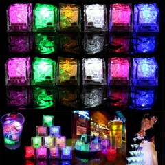 12pcs LED Waterproof Ice Cube Shaped Lights Drinks Wine Light Up Water Activated
