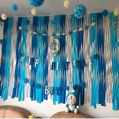 6 Rolls Blue Crepe Paper Party Streamers 3 Colors 1.8 In x 82 Ft Decoration
