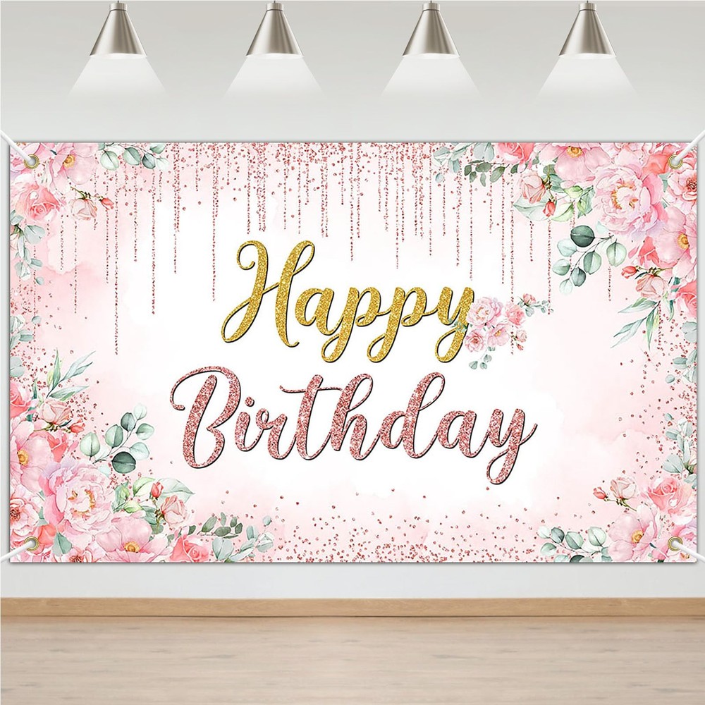 Avezano Happy Birthday Backdrop Banner for 70.8 inches x 43.3 inches, pink