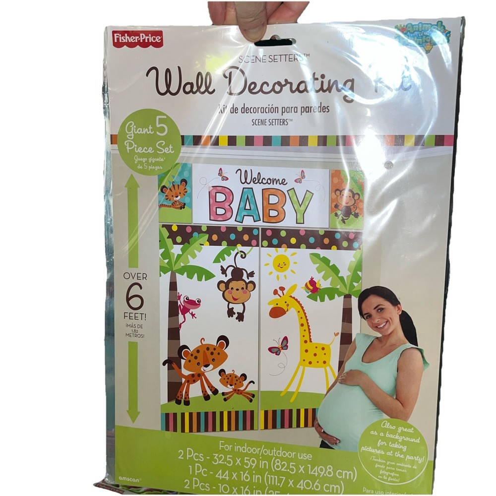 FISHER PRICE BABY SHOWER WALL DECORATING KIT 5pc Welcome Party Supplies Safari