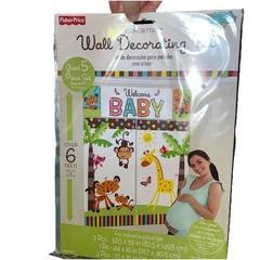 FISHER PRICE BABY SHOWER WALL DECORATING KIT 5pc Welcome Party Supplies Safari