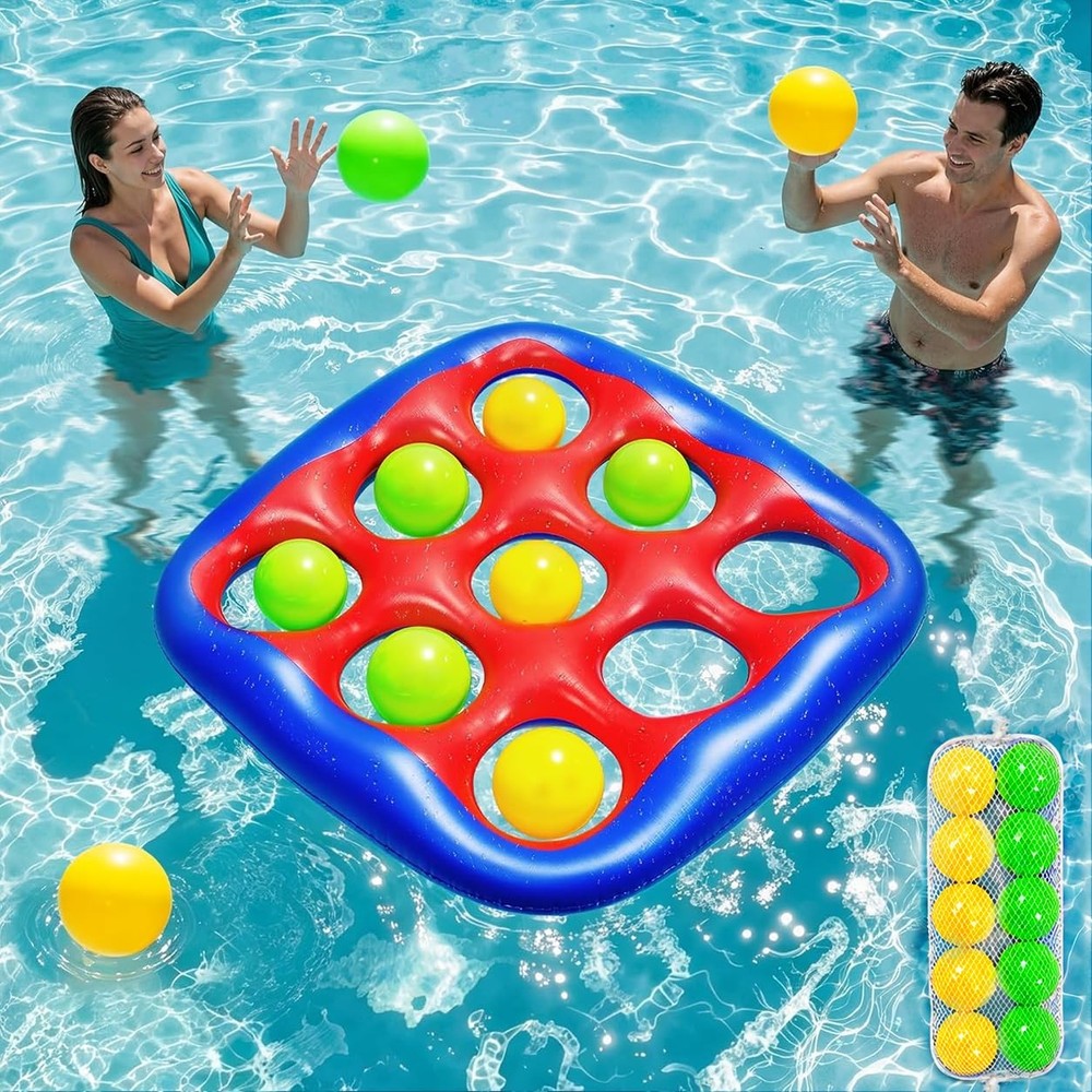 Pool Games Set- Tic-Tac-Toe Inflatable Pool Toys with 10 Balls Fun Summer Swi…