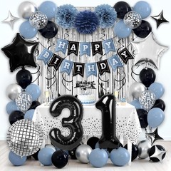 Happy 31st Birthday Party Decorations for Boys Girls, Dusty Blue and Black Bi…