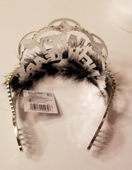 Happy New Year Tiara Feather Accent Black Gold & Silver Ages 14+