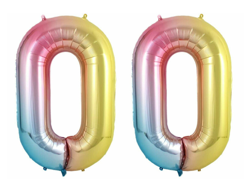 2 Pack Tellpet Number 0 (Zero) Balloons, Rainbow, 40 Inch NEW Free Shipping
