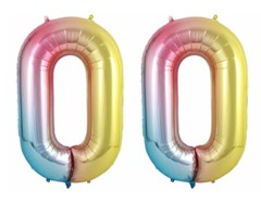 2 Pack Tellpet Number 0 (Zero) Balloons, Rainbow, 40 Inch NEW Free Shipping