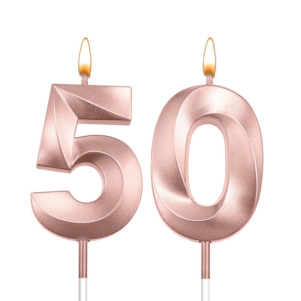 Rose Gold 50th Birthday Candles for Cake Happy 50 50th,