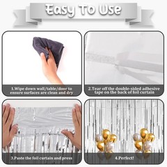 Silver Foil Fringe Backdrop Curtains Metallic Tinsel Party Streamers 2 PCS